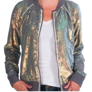 CHASER Sequin Bomber Jacket - Gray